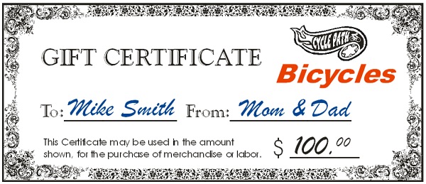 Cycle Path Gift Certificate